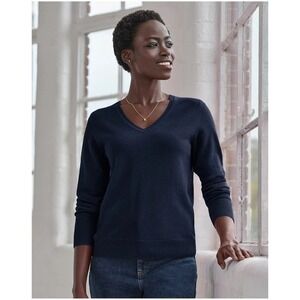Charter Club 100% Cashmere Luxury Navy‎ Blue V-Neck Sweater Long Sleeve XL